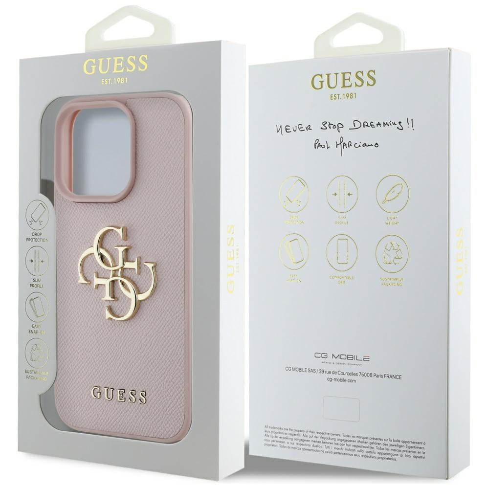 Puzdro pre Apple iPhone 16 Pro Max, Guess, Grained Big 4G Logo Small Classic Logo, Ružové