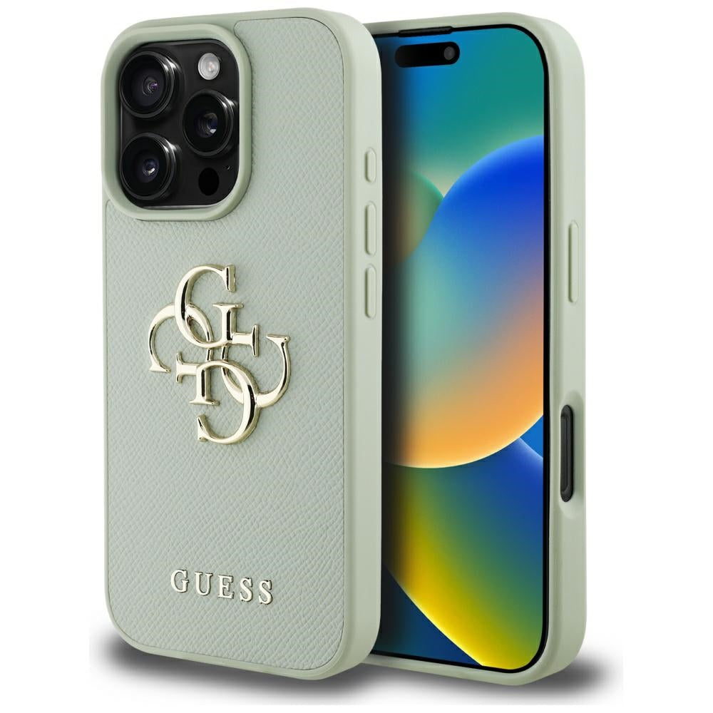 Puzdro pre Apple iPhone 16 Pro Max, Guess, Grained Big 4G Logo Small Classic Logo, Zelená