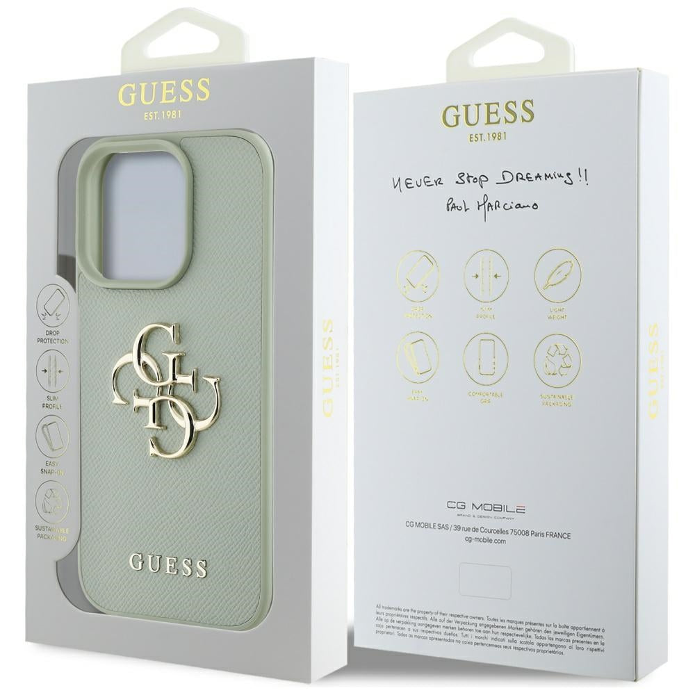 Puzdro pre Apple iPhone 16 Pro Max, Guess, Grained Big 4G Logo Small Classic Logo, Zelená