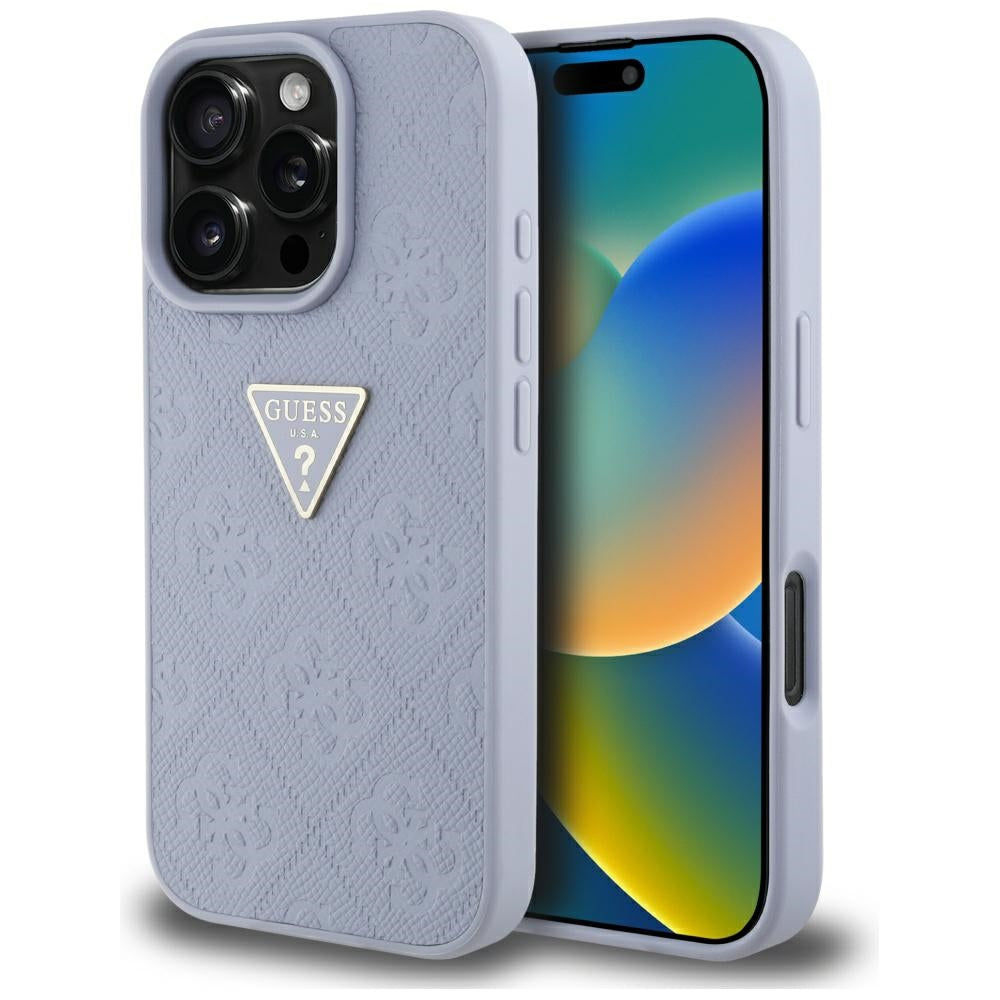 Puzdro pre Apple iPhone 16 Pro Max, Guess, Hot Stamp 4G Pattern Triangle Logo, Svetlofialové.