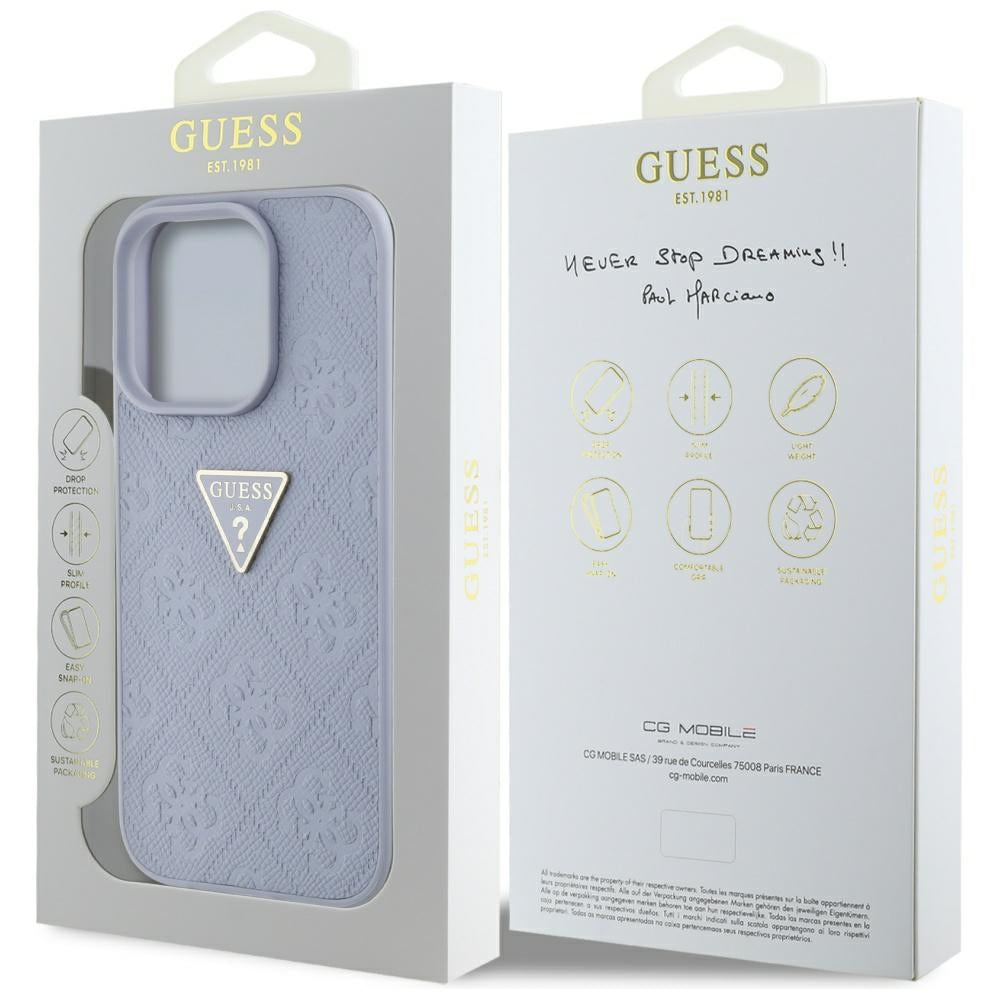 Puzdro pre Apple iPhone 16 Pro Max, Guess, Hot Stamp 4G Pattern Triangle Logo, Svetlofialové.