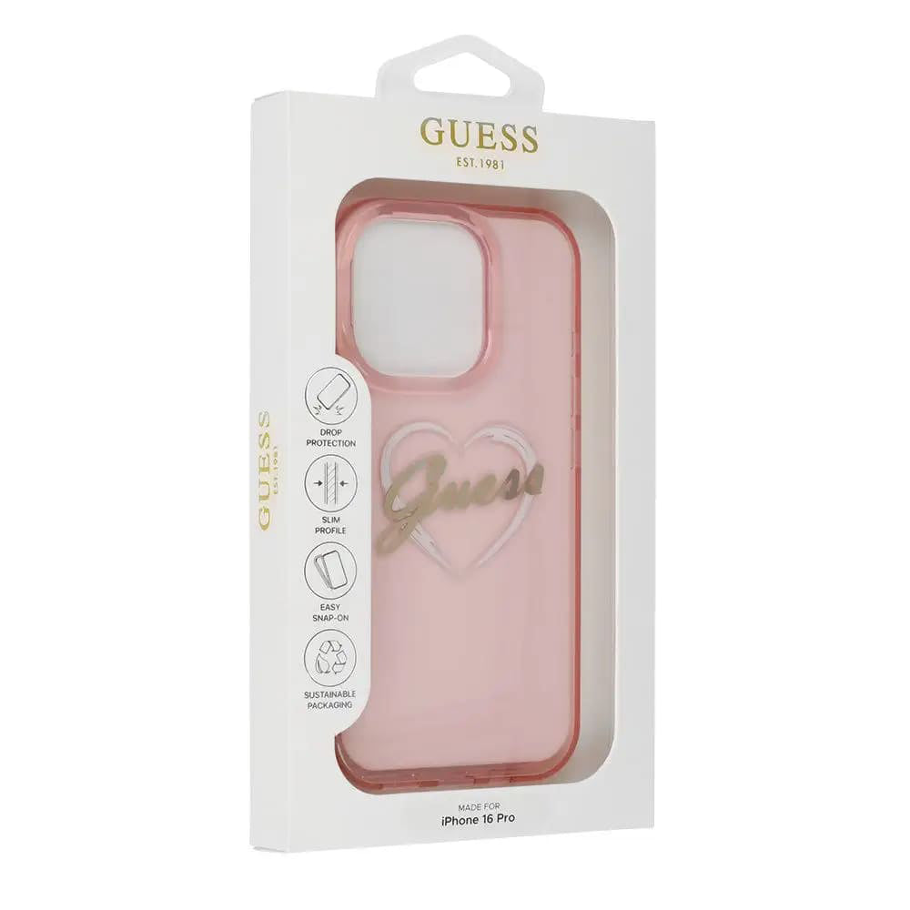 Puzdro pre Apple iPhone 16 Pro Max, Guess, IML Heart, Ružové