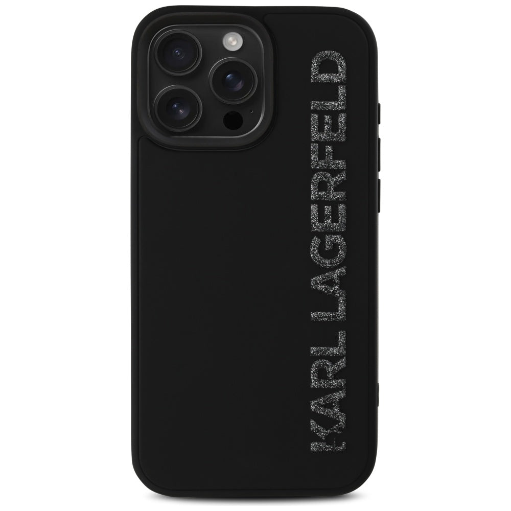 Puzdro pre Apple iPhone 16 Pro Max, Karl Lagerfeld, 3D Rubber Elongated Gliiter Logo, Čierne