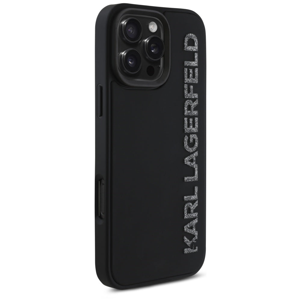 Puzdro pre Apple iPhone 16 Pro Max, Karl Lagerfeld, 3D Rubber Elongated Gliiter Logo, Čierne