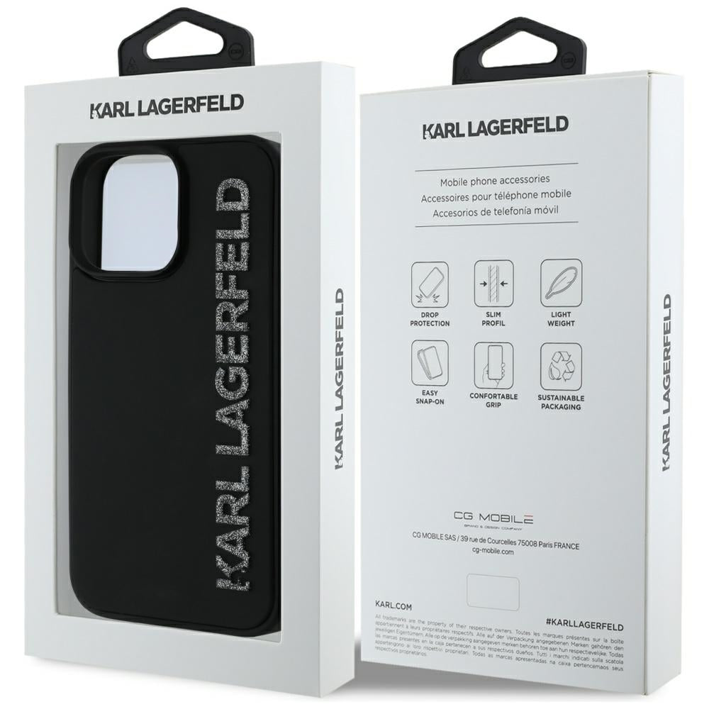 Puzdro pre Apple iPhone 16 Pro Max, Karl Lagerfeld, 3D Rubber Elongated Gliiter Logo, Čierne