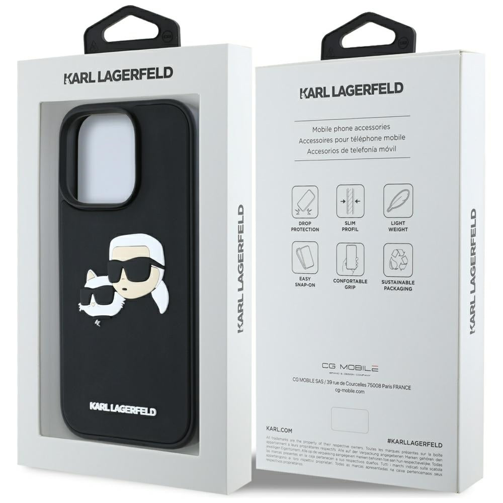Puzdro pre Apple iPhone 16 Pro Max, Karl Lagerfeld, 3D Rubber Karl & Choupette, Čierne