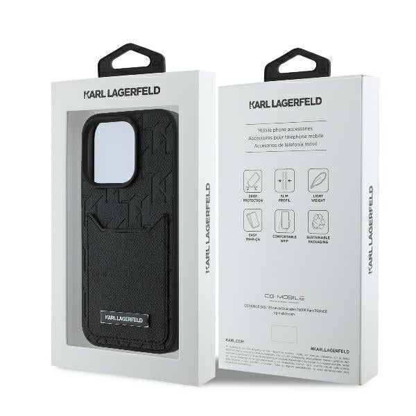 Puzdro pre Apple iPhone 16 Pro Max, Karl Lagerfeld, Cardslots Monogram, Čierne