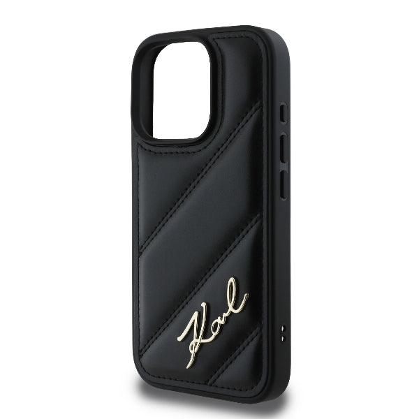 Puzdro pre Apple iPhone 16 Pro Max, Karl Lagerfeld, Diagonal Quilted Script, Čierne