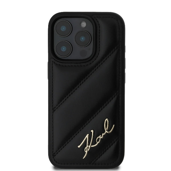Puzdro pre Apple iPhone 16 Pro Max, Karl Lagerfeld, Diagonal Quilted Script, Čierne