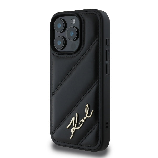 Puzdro pre Apple iPhone 16 Pro Max, Karl Lagerfeld, Diagonal Quilted Script, Čierne