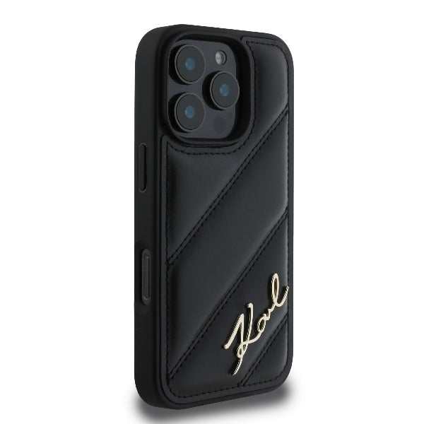 Puzdro pre Apple iPhone 16 Pro Max, Karl Lagerfeld, Diagonal Quilted Script, Čierne