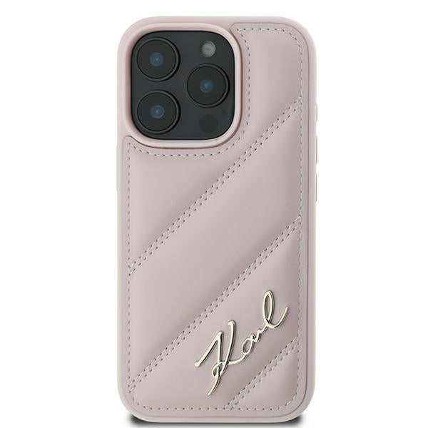 Puzdro pre Apple iPhone 16 Pro Max, Karl Lagerfeld, Diagonal Quilted Script, Ružová