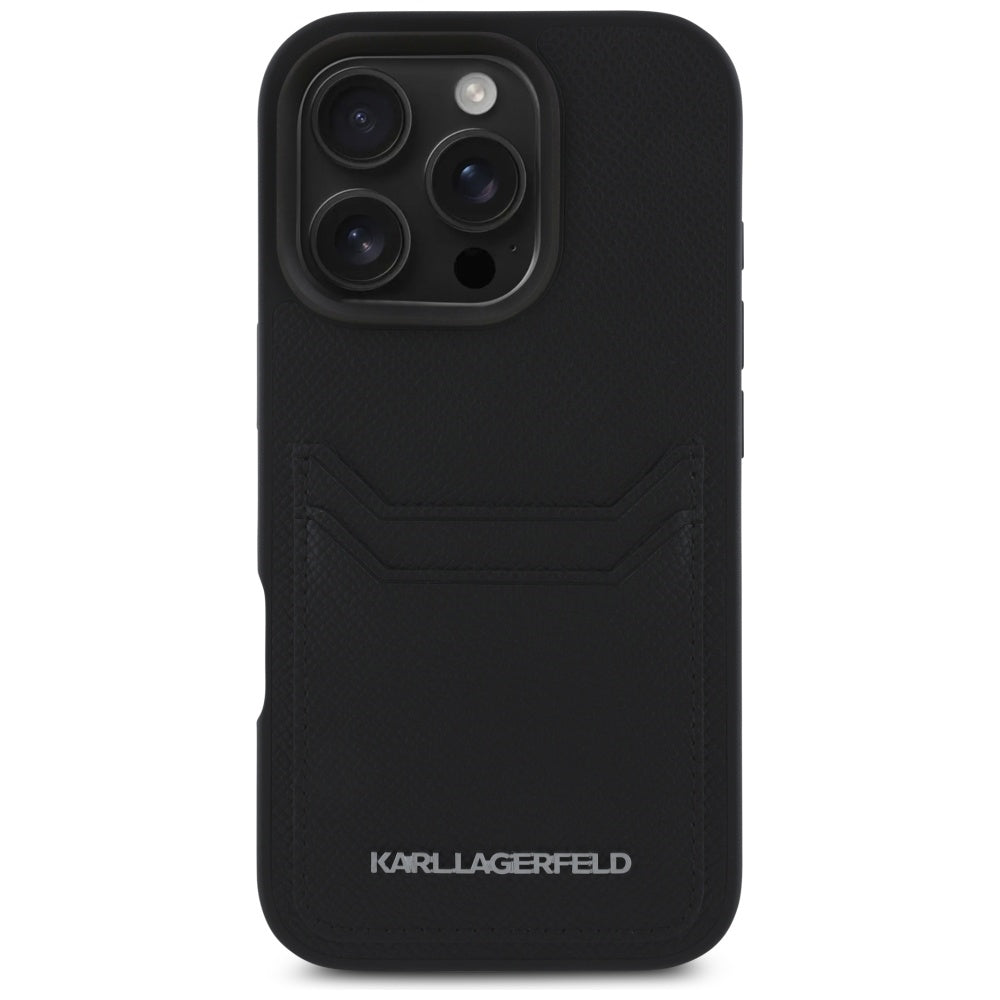Puzdro pre Apple iPhone 16 Pro Max, Karl Lagerfeld, Grained Cardslots, Čierne