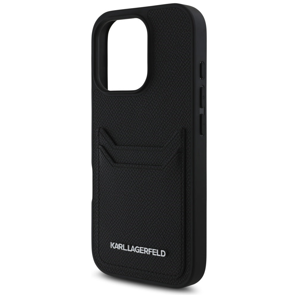 Puzdro pre Apple iPhone 16 Pro Max, Karl Lagerfeld, Grained Cardslots, Čierne