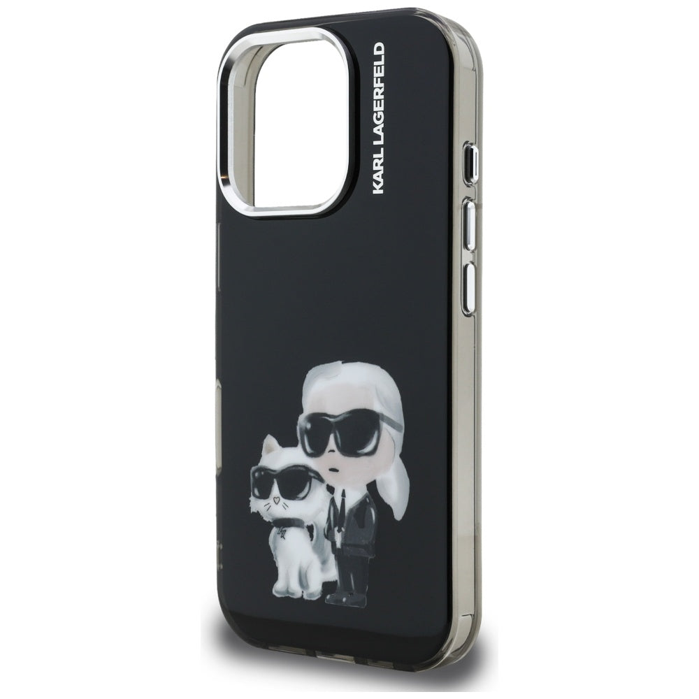 Puzdro pre Apple iPhone 16 Pro Max, Karl Lagerfeld, IML Aquarelle Logo Karl & Choupette, Čierne