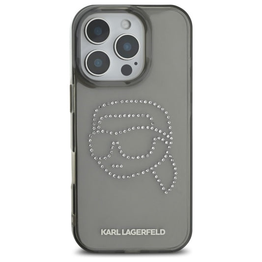 Puzdro pre Apple iPhone 16 Pro Max, Karl Lagerfeld, IML Rhinestones Karl's Head, Čierne