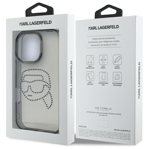 Puzdro pre Apple iPhone 16 Pro Max, Karl Lagerfeld, IML Rhinestones Karl's Head, Čierne