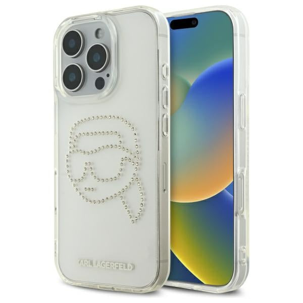 Case for Apple iPhone 16 Pro Max, Karl Lagerfeld, IML Rhinestones Karl's Head, Transparent