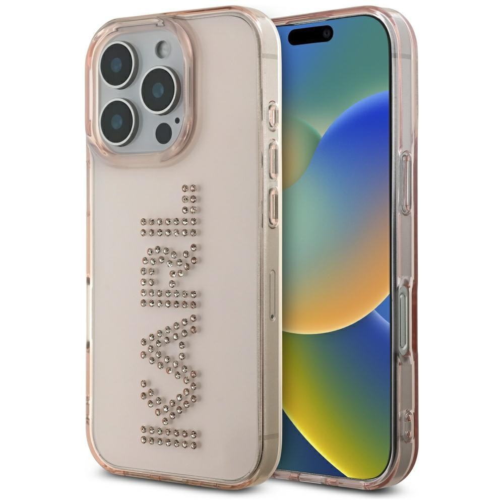 Puzdro pre Apple iPhone 16 Pro Max, Karl Lagerfeld, IML Rhinestones Pink Logo, Ružové