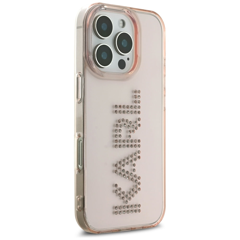 Puzdro pre Apple iPhone 16 Pro Max, Karl Lagerfeld, IML Rhinestones Pink Logo, Ružové
