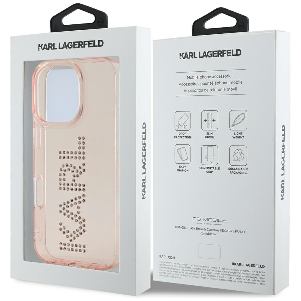 Puzdro pre Apple iPhone 16 Pro Max, Karl Lagerfeld, IML Rhinestones Pink Logo, Ružové