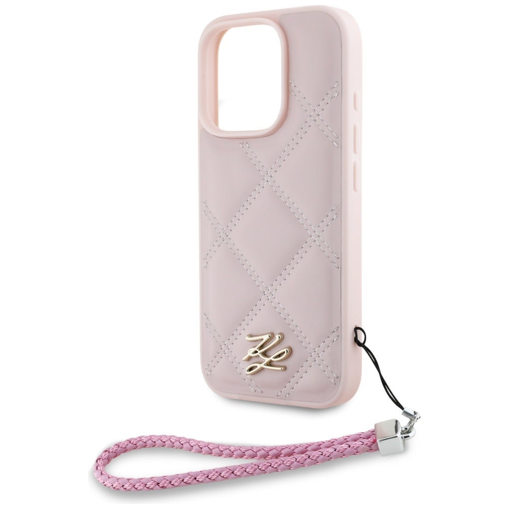 Case for Apple iPhone 16 Pro Max, Karl Lagerfeld, Quilted Initial Logo & Chain Strap, Pink