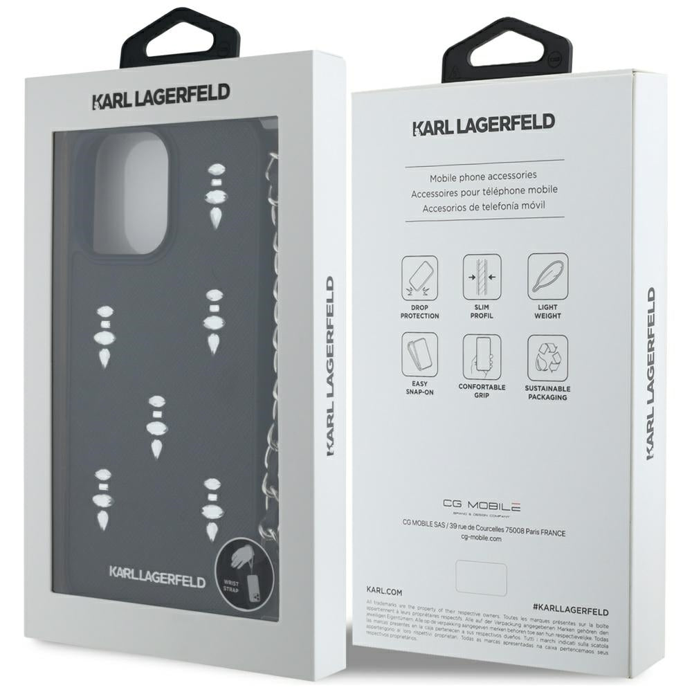Case for Apple iPhone 16 Pro Max, Karl Lagerfeld, Saffiano Crystals & Charm, Black