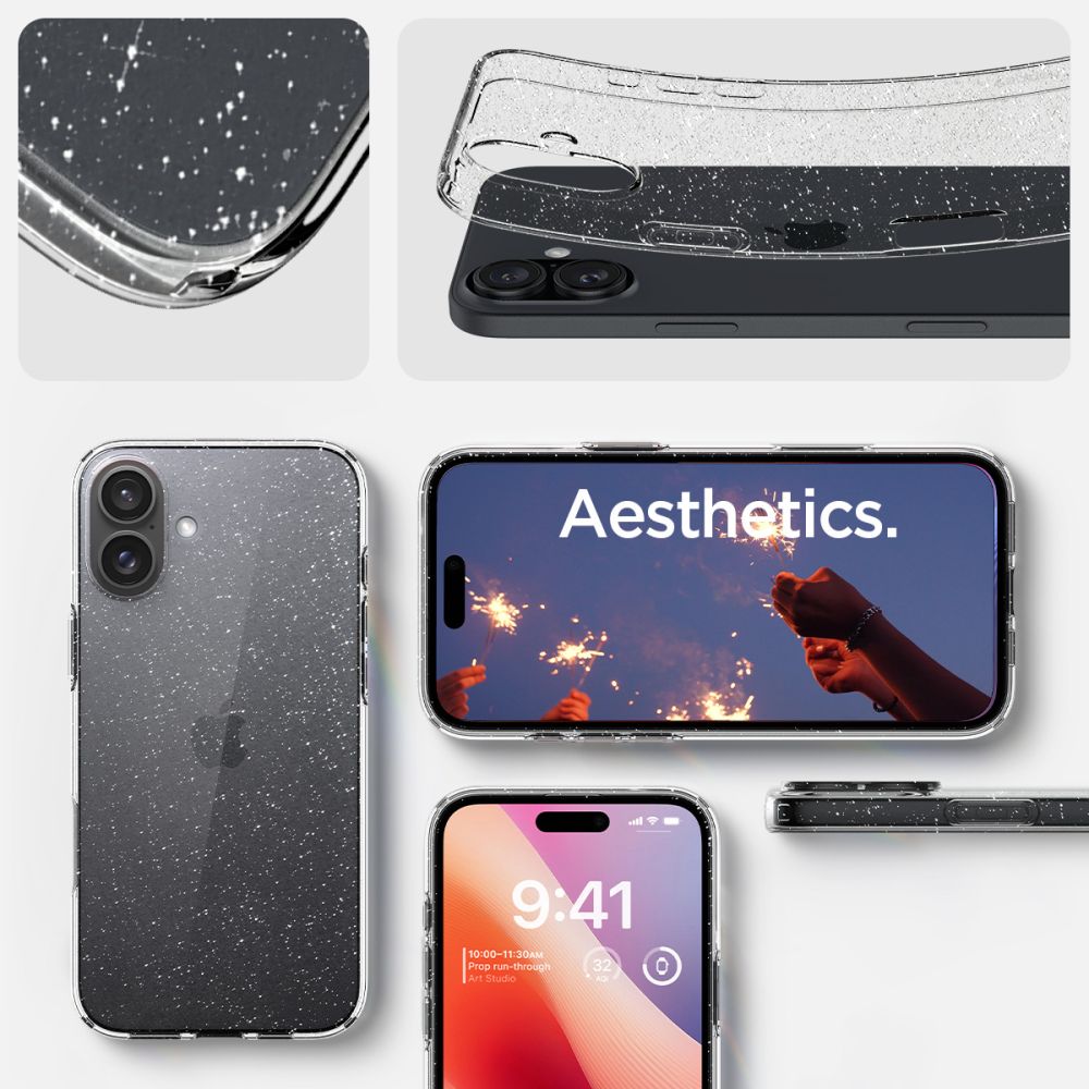 Puzdro pre Apple iPhone 16, Spigen, Liquid Crystal Glitter, Transparentné ACS08192
