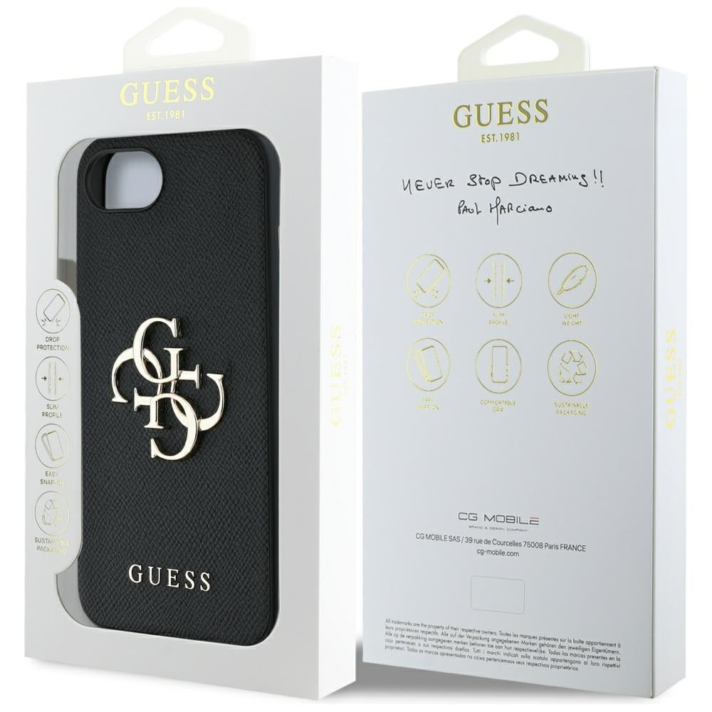 Puzdro pre Apple iPhone 17e / 16e, Guess, 4G Grained Big and Classic Logo, Čierne