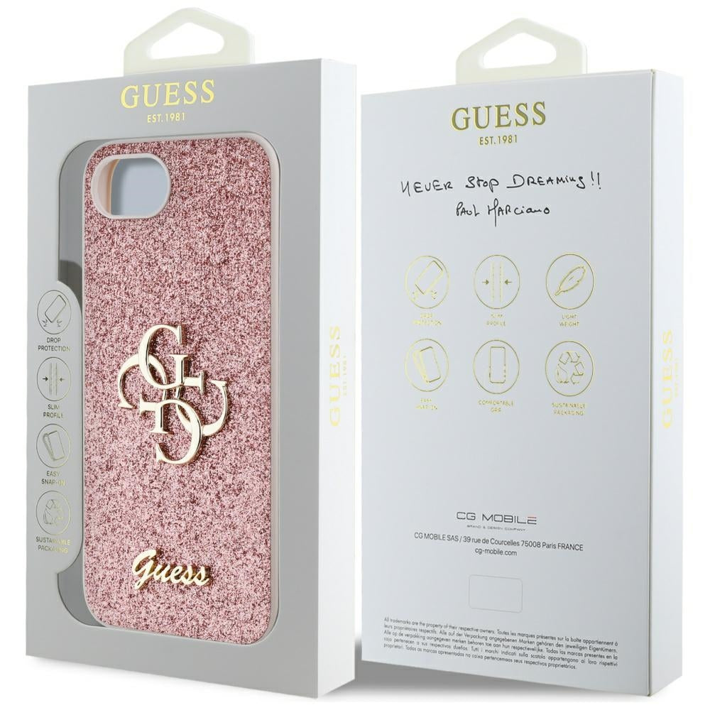 Puzdro pre Apple iPhone 17e / 16e, Guess, Fixed Glitter Big 4G, Ružové