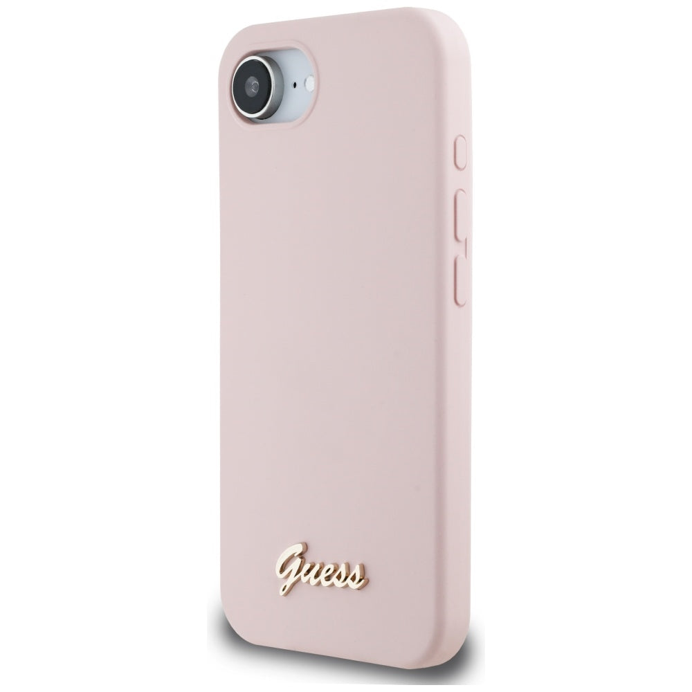 Puzdro pre Apple iPhone 17e / 16e, Guess, Script Metal Logo, Ružová