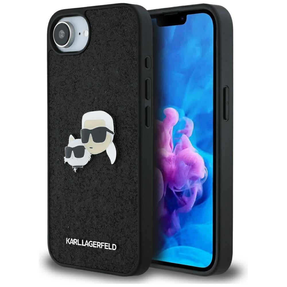 Puzdro pre Apple iPhone 17e / 16e, Karl Lagerfeld, Glitter Fixed Karl & Choupette's Heads, Čierne