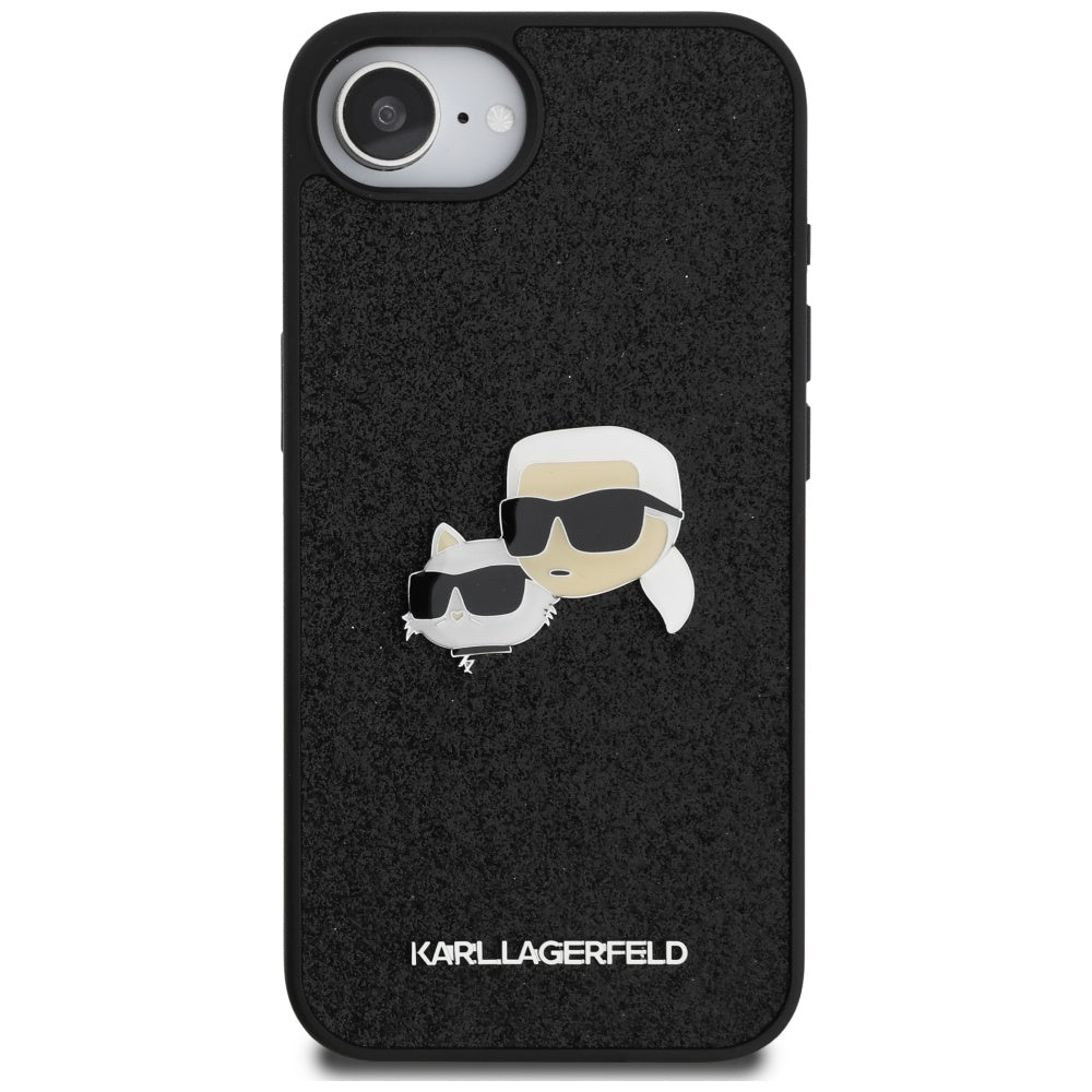 Puzdro pre Apple iPhone 17e / 16e, Karl Lagerfeld, Glitter Fixed Karl & Choupette's Heads, Čierne