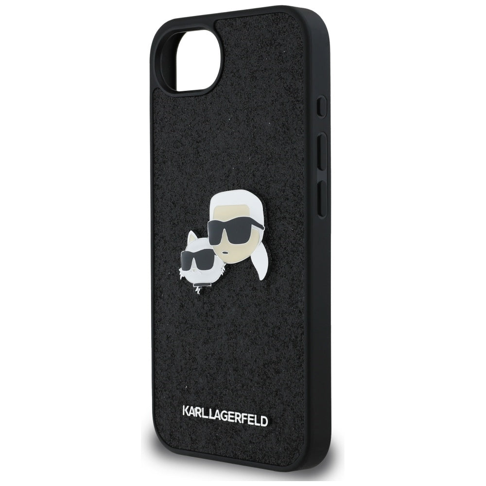 Puzdro pre Apple iPhone 17e / 16e, Karl Lagerfeld, Glitter Fixed Karl & Choupette's Heads, Čierne