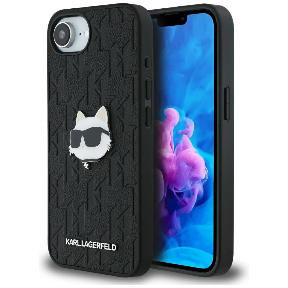Puzdro pre Apple iPhone 17e / 16e, Karl Lagerfeld, Monogram Choupette's Head, Čierne