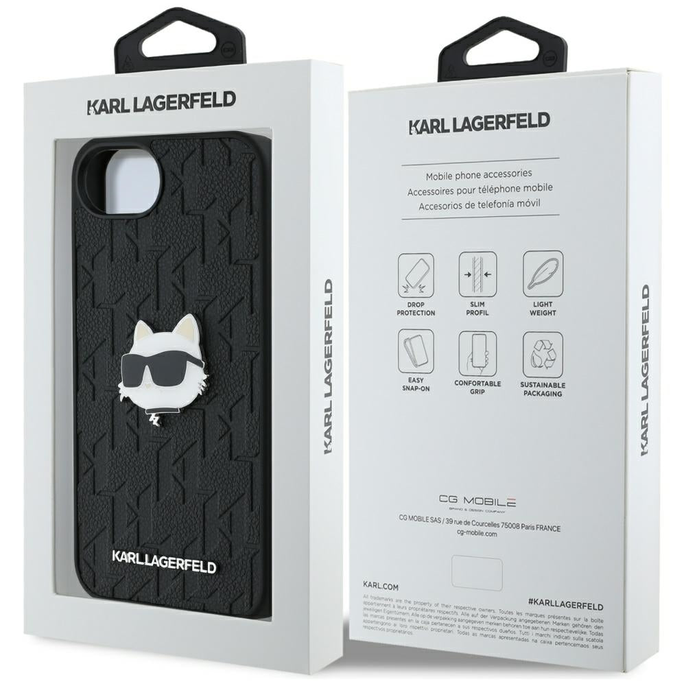 Puzdro pre Apple iPhone 17e / 16e, Karl Lagerfeld, Monogram Choupette's Head, Čierne