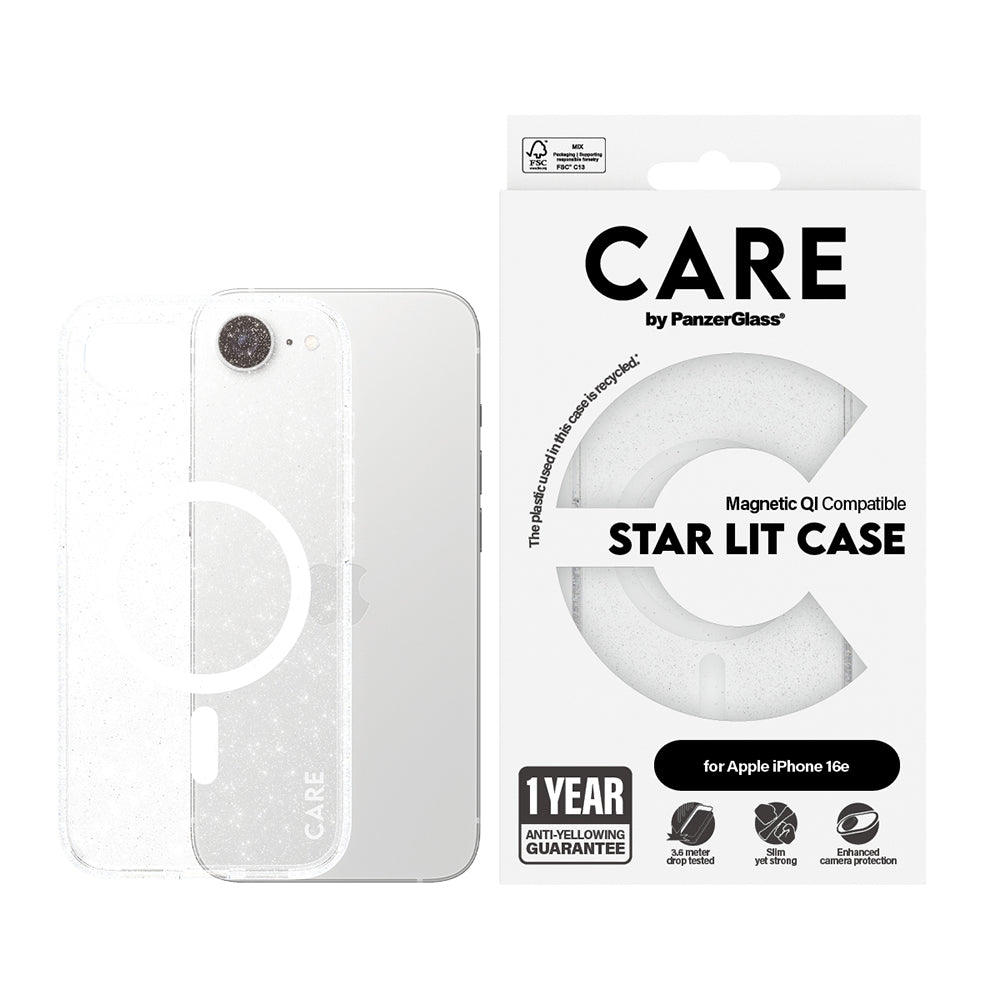 Puzdro pre Apple iPhone 17e / 16e, PanzerGlass, Care Urban Combat Star Lit, Biela Transparentná