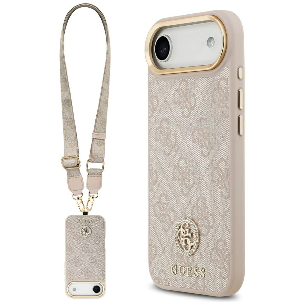 Puzdro pre Apple iPhone 17 Air, Guess, 4G Strass Logo and Big Strap, Ružové
