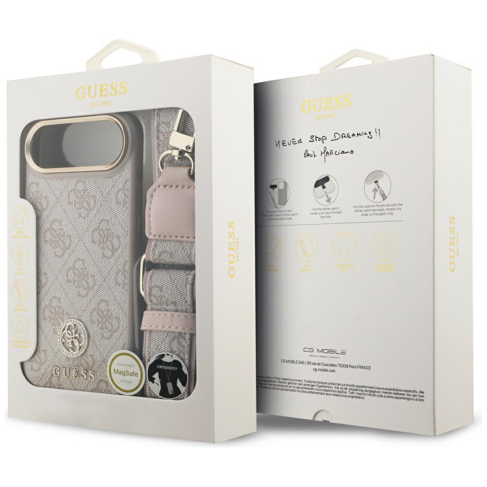 Puzdro pre Apple iPhone 17 Air, Guess, 4G Strass Logo and Big Strap, Ružové