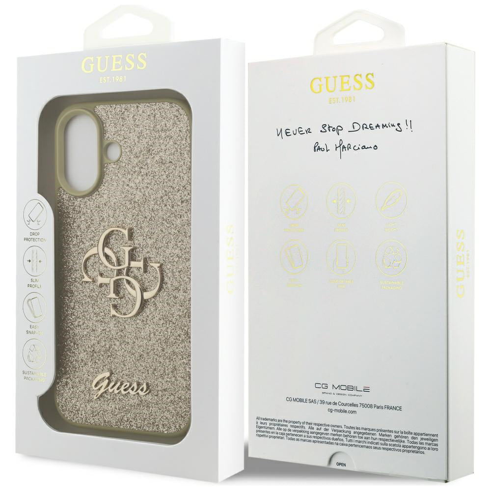 Puzdro pre Apple iPhone 17, Guess, Fixed Glitter Big 4G, Zlaté