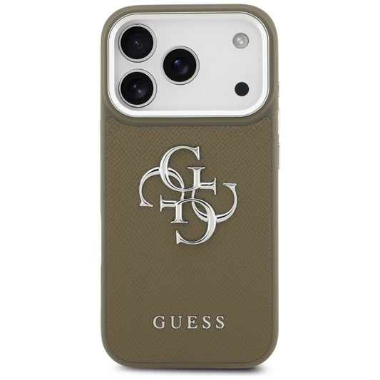 Puzdro pre Apple iPhone 17 Pro, Guess, 4G Grained Big And Classic Logo, Hnedé Strieborné
