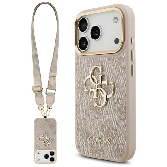 Puzdro pre Apple iPhone 17 Pro, Guess, Big 4G Classic Logo with Big Strap, Ružové