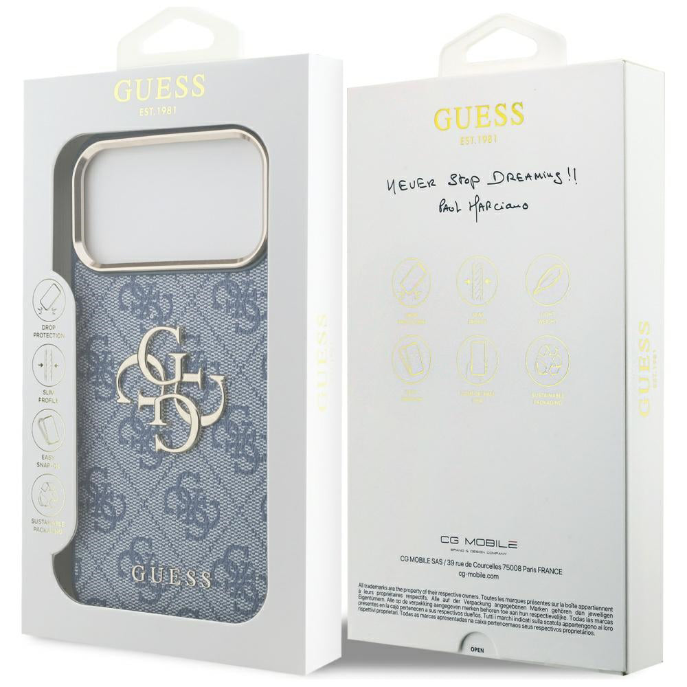 Case for Apple iPhone 17 Pro, Guess, Big 4G Logo Classic, Golden Blue