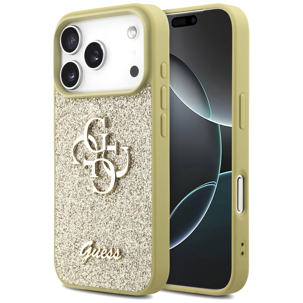 Puzdro pre Apple iPhone 17 Pro, Guess, Fixed Glitter Big 4G, Zlaté