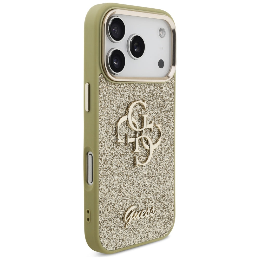 Puzdro pre Apple iPhone 17 Pro, Guess, Fixed Glitter Big 4G Metal Frame, Zlaté