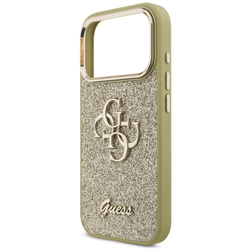 Puzdro pre Apple iPhone 17 Pro, Guess, Fixed Glitter Big 4G Metal Frame, Zlaté