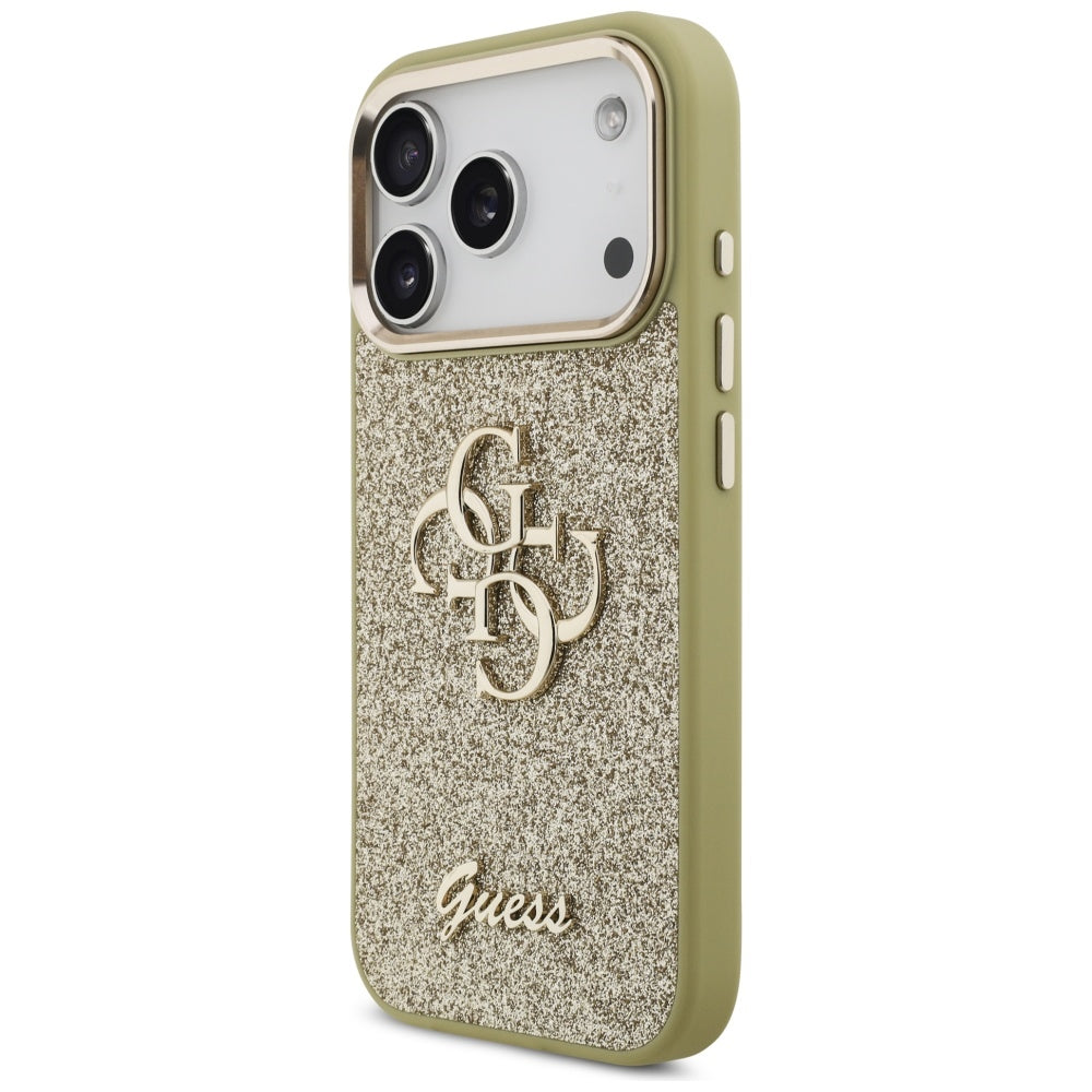 Puzdro pre Apple iPhone 17 Pro, Guess, Fixed Glitter Big 4G Metal Frame, Zlaté