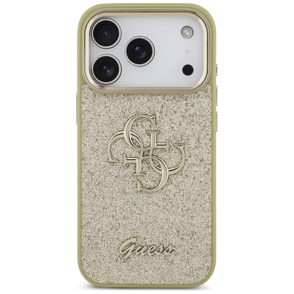 Puzdro pre Apple iPhone 17 Pro, Guess, Fixed Glitter Big 4G Metal Frame, Zlaté