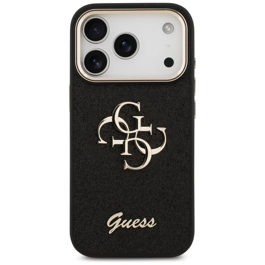 Puzdro pre Apple iPhone 17 Pro, Guess, Fixed Glitter Big 4G Metal Frame, Čierne