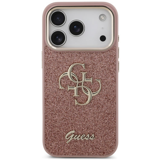 Puzdro pre Apple iPhone 17 Pro, Guess, Fixed Glitter Big 4G Metal Frame, Ružové